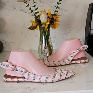 Tabitha Simmons Pink Floral Slingback Pointed Flats